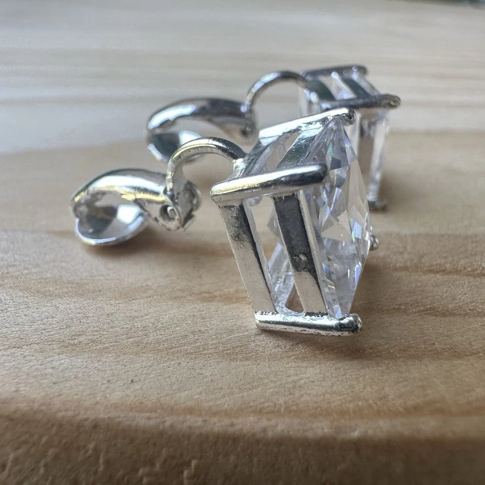 VTG MWS Mark Wasserman Samara Clip Earrings Cubic‎ Zirconia 925 Sterling 6.7g